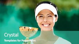  Presentation with tennis - Amazing slides having award winning health - tennis player won the cup backdrop and a teal colored foreground