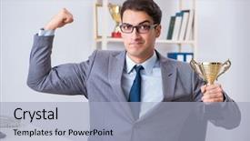  Presentation with prize - PPT theme with win excting prizes - businessman with prize cup background and a  colored foreground