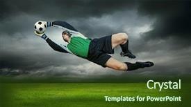  Presentation with football - Amazing PPT theme having win goals actions - football goalman with ball backdrop and a tawny brown colored foreground