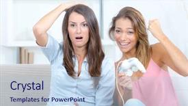  Presentation with video games playing - PPT theme consisting of win lose - two women playing video games background and a light blue colored foreground