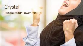  Presentation with hijab - Colorful PPT theme enhanced with win lottery - young arab woman wearing hijab backdrop and a cream colored foreground