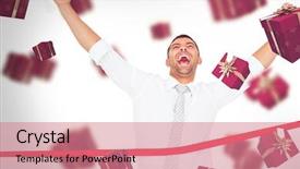  Presentation with finish line - Amazing PPT layouts having win race - businessman crossing the finish line backdrop and a coral colored foreground