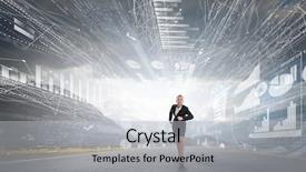  Presentation with running - PPT layouts with win race - young determined businesswoman competitor running background and a light gray colored foreground