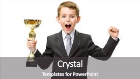  Presentation with unlock potential motivational concept manager - Slides with win trophy - half-length portrait of little manager background and a dark gray colored foreground