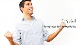  Presentation with man looking up happy - Amazing slides having win win model - celebrating happy man backdrop and a cream colored foreground