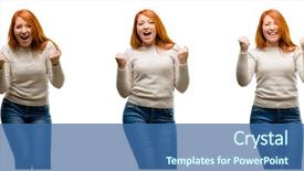  Presentation with happy smiling woman dental health - Cool new slides with win win model - young beautiful redhead woman happy backdrop and a ocean colored foreground