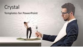  Presentation with negotiating - PPT theme consisting of win win negotiating - big businessman eating small scared background and a lemonade colored foreground