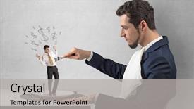  Presentation with eat - Presentation design having win win negotiating - huge businessman starting to eat background and a light gray colored foreground