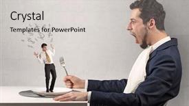  Presentation with negotiating - Presentation theme with win win negotiating - huge businessman starting to eat background and a light gray colored foreground