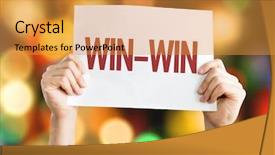  Presentation with win win - Slide deck with win-win placard with bokeh background and a gold colored foreground