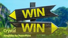  Presentation with win win - Colorful PPT theme enhanced with win win signpost backdrop and a tawny brown colored foreground