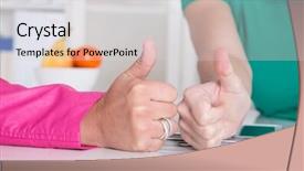  Presentation with synergy collaboration cooperation teamwork concept - Theme having win win solution - thumbs up concept with fingers background and a light gray colored foreground