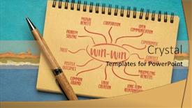  Presentation with spiral notebook - Slide deck having win-win-strategy-infographics background and a yellow colored foreground