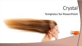  Presentation with hair corporate female - Theme having wind blowing - young female drying hair isolated background and a  colored foreground