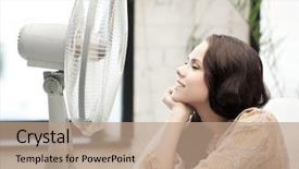  Presentation with ventilator - Cool new theme with wind fan - home technology concept - happy backdrop and a coral colored foreground