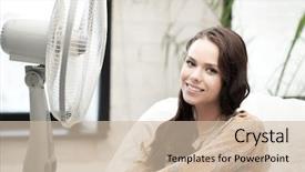  Presentation with ventilator - Cool new theme with wind fan - home technology concept - happy backdrop and a soft green colored foreground