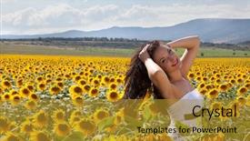  Presentation with bulgarian - Cool new PPT theme with wind in the hair of a beautiful woman in a bulgarian summer sunflower field backdrop and a gold colored foreground