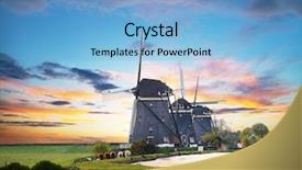  Presentation with canal - Slide set with wind mill - windmills and water canal netherlands background and a light blue colored foreground