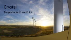  Presentation with windmills - Slide set with wind mill - windmills for electric power production background and a seafoam green colored foreground