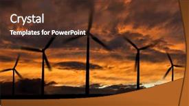  Presentation with wind power plant - Slides with wind power landscape at sunset background and a tawny brown colored foreground