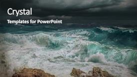  Presentation with stormy sea waves - Beautiful PPT theme featuring wind storms cyclones - stormy sea view near coastline backdrop and a tawny brown colored foreground