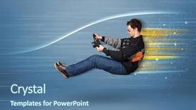  Presentation with sleepy yawning man driving car - Audience pleasing theme consisting of wind tunnel - young man driving in imaginary backdrop and a  colored foreground