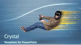  Presentation with driving - Amazing PPT theme having wind tunnel - young man driving in imaginary backdrop and a  colored foreground
