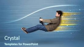 Presentation with sleepy yawning man driving car - Amazing slide deck having wind tunnel - young man driving in imaginary backdrop and a  colored foreground