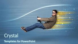  Presentation with driving - Amazing presentation design having wind tunnel - young man driving in imaginary backdrop and a ocean colored foreground