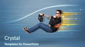  Presentation with car assembly line - Slide deck with wind tunnel - young man driving in imaginary background and a  colored foreground