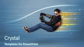  Presentation with driving - Presentation design having wind tunnel - young man driving in imaginary background and a  colored foreground