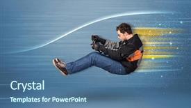  Presentation with sleepy yawning man driving car - PPT theme having wind tunnel - young man driving in imaginary background and a ocean colored foreground