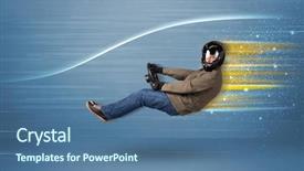  Presentation with driving - PPT theme enhanced with wind tunnel - young man driving in imaginary background and a  colored foreground