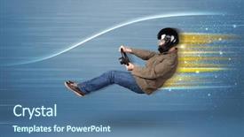 Presentation with driving - Colorful presentation theme enhanced with wind tunnel - young man driving in imaginary backdrop and a  colored foreground
