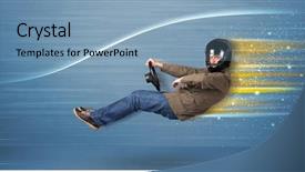  Presentation with driving - Presentation theme featuring wind tunnel - young man driving in imaginary background and a  colored foreground