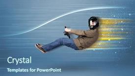  Presentation with sleepy yawning man driving car - Presentation theme consisting of wind tunnel - young man driving in imaginary background and a  colored foreground