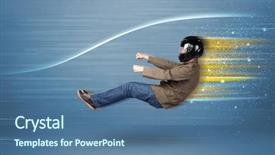  Presentation with wind tunnel - Slides with wind tunnel - young man driving in imaginary background and a  colored foreground