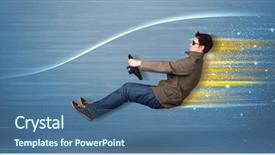  Presentation with sleepy yawning man driving car - Slide set consisting of wind tunnel - young man driving in imaginary background and a  colored foreground