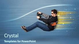  Presentation with sleepy yawning man driving car - Audience pleasing slides consisting of wind tunnel - young man driving in imaginary backdrop and a  colored foreground