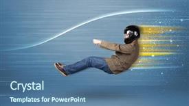  Presentation with car assembly line - PPT theme with wind tunnel - young man driving in imaginary background and a ocean colored foreground