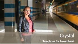  Presentation with wind tunnel - Theme featuring wind tunnel - young woman at an underground background and a gray colored foreground