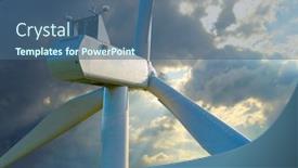  Presentation with wind power plant - Slide deck featuring wind-turbine-against-stormy-sky background and a ocean colored foreground