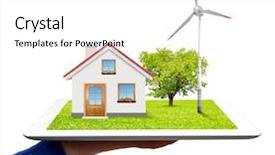  Presentation with white house - Presentation theme with hand holding a tablet background and a white colored foreground