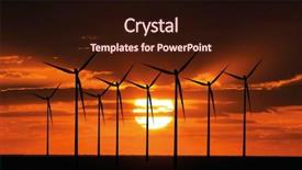  Presentation with turbine - Theme having wind turbine farm over sunset background and a wine colored foreground