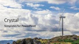  Presentation with wind energy - Slides enhanced with wind turbine generator on top a hill for the production of clean and renewable energy near fafe portugal background and a light blue colored foreground