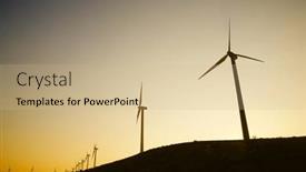  Presentation with electrical generators - PPT theme with wind-turbine-generators-for-sustainable background and a soft green colored foreground