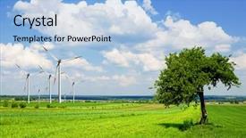  Presentation with green nature - Colorful presentation design enhanced with wind turbine in green nature backdrop and a light blue colored foreground