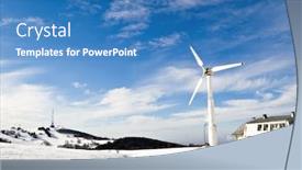  Presentation with turbine - Presentation theme featuring wind-turbine-on-mountain-winter background and a teal colored foreground