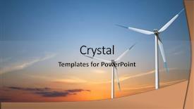  Presentation with offshore wind turbine - Presentation theme having wind turbines at sunset background and a light blue colored foreground