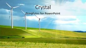  Presentation with wind turbines - Theme consisting of wind turbines farm on green background and a light blue colored foreground